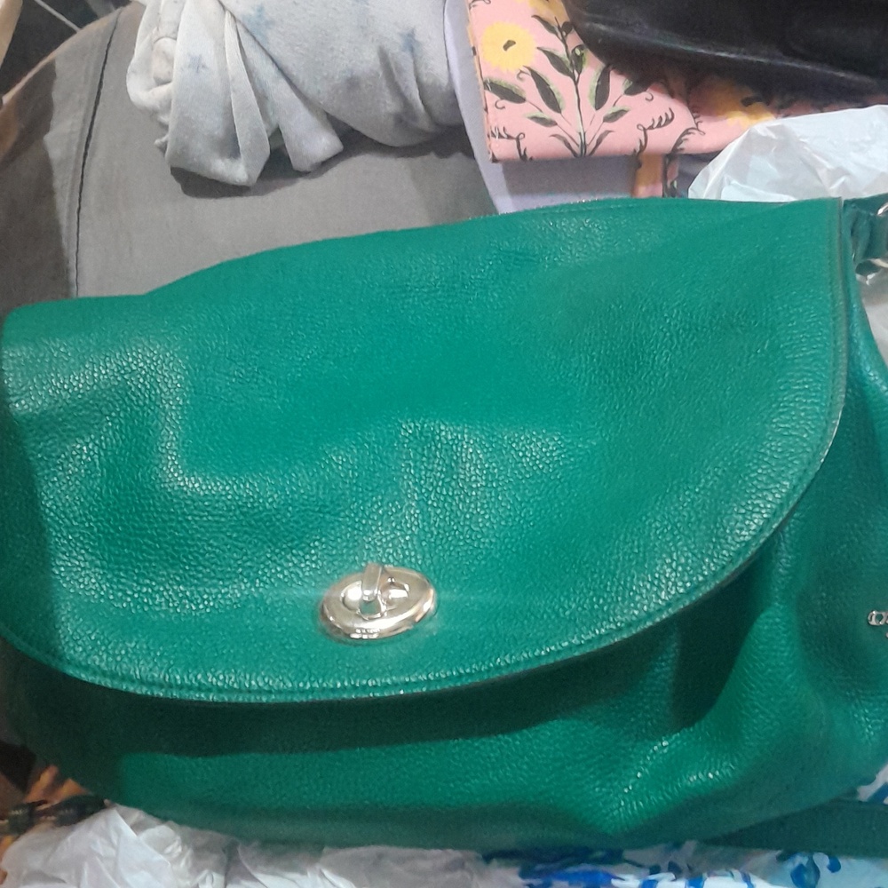 Coach Emerald Green Pebbled Leather Shoulder Bag - Picture 3 of 10